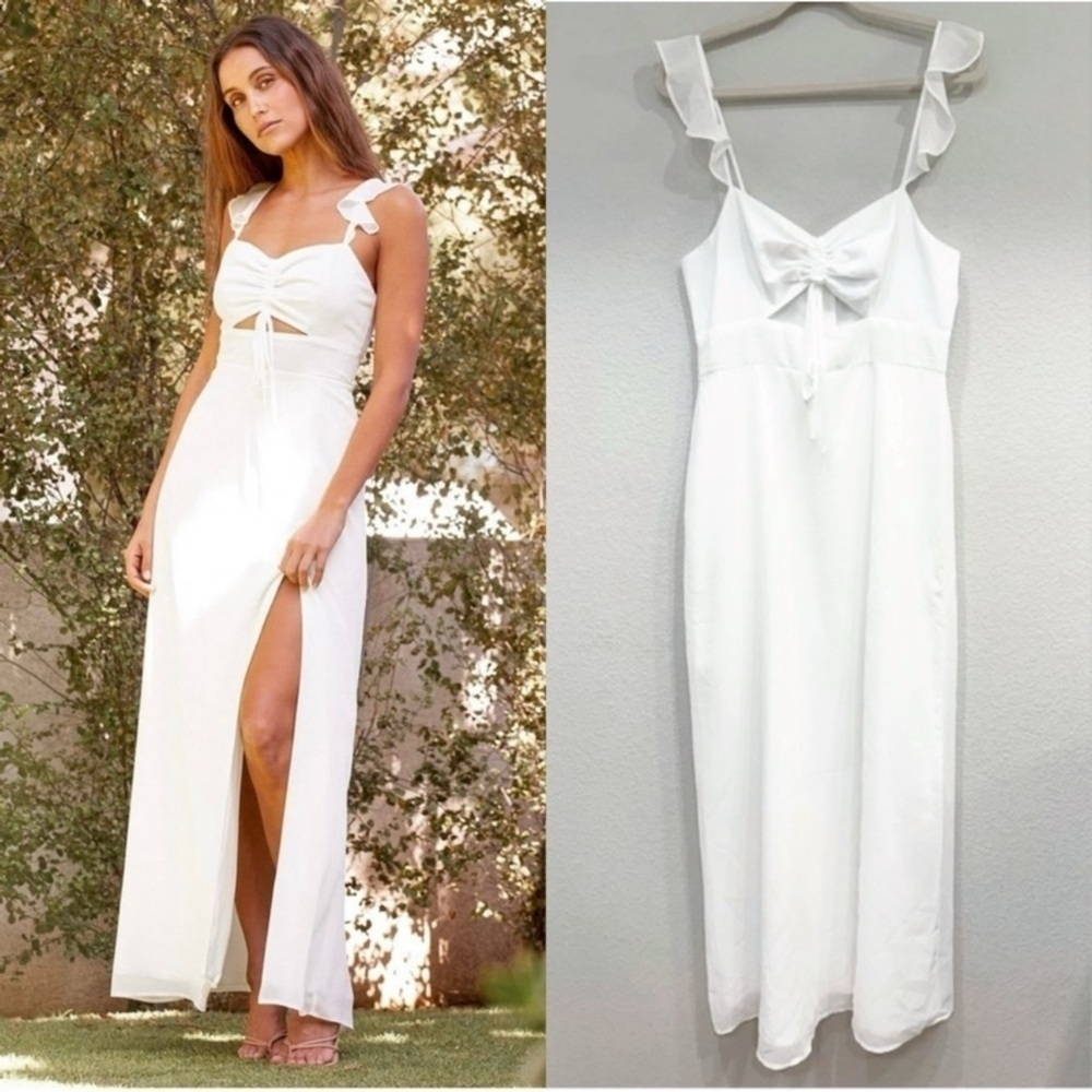 Sz M NWOT Lulus The Way to Love White Ruffled Maxi‎ Dress